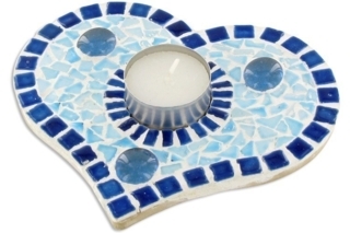 Bougeoir bleu - Mosaïques - 10doigts.fr