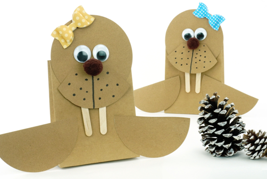 Activite Enfant Hiver Animaux Morse Papier Kraft - Activités manuelles Hiver - 10doigts.fr