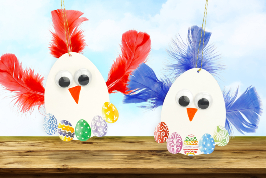 Bricolage Enfant Paques Poule Plumes colores - Activités manuelles Pâques - 10doigts.fr