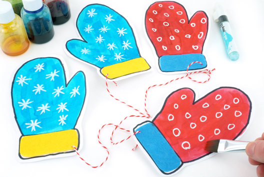 Bricolage Hiver Enfant Drawing Gum Moufle - Activités manuelles Hiver - 10doigts.fr