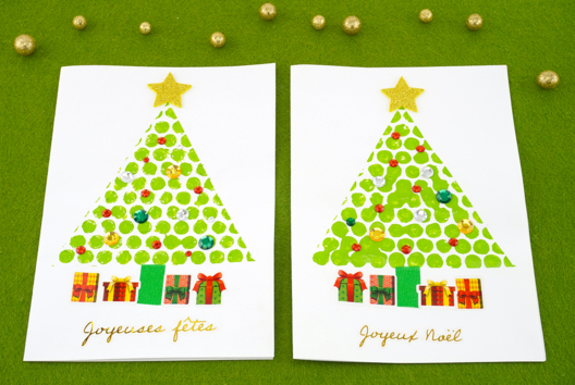 carte voeux bricolage facile papier bulle peinture sapin - Activités manuelles cartes de Noël - 10doigts.fr