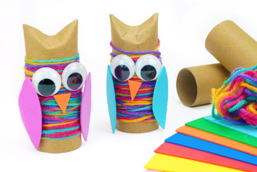 Hibou Rouleau Carton Laine Automne - Activités manuelles Automne - 10doigts.fr