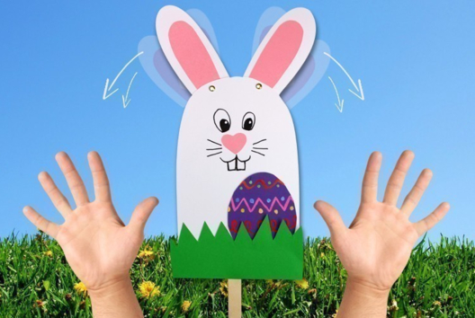 Marionnette lapin pâques - Activités manuelles Pâques - 10doigts.fr