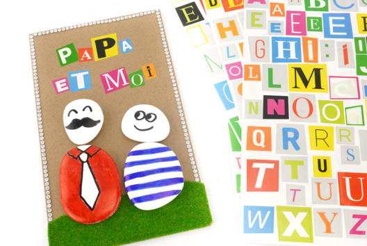 tableau galets cadeau fête des pères - Activités manuelles fête des pères - 10doigts.fr - 2
