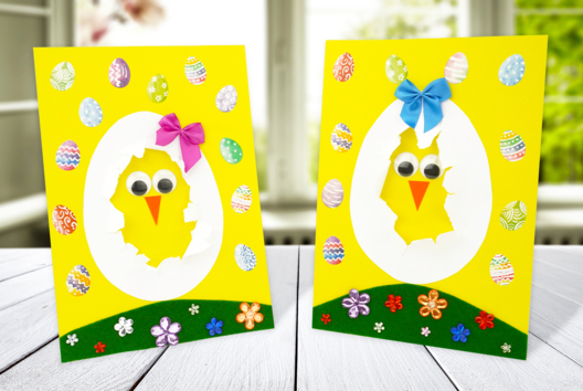 Tableau Poussin oeuf cassé papier - Activités manuelles Pâques - 10doigts.fr - 2