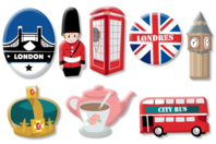 Set de 8 motifs en bois décoré : LONDRES - Déco en bois peints - 10doigts.fr