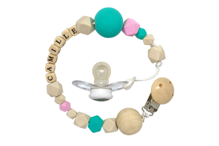 attache tétine en bois - Bijoux messages – 10doigts.fr