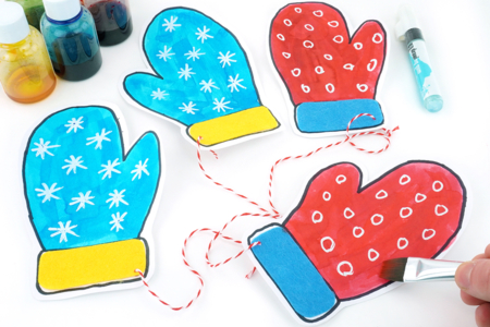 Bricolage Hiver Enfant Drawing Gum Moufle - Activités manuelles Hiver – 10doigts.fr