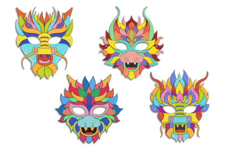 Masques dragons - 3 sets (12 masques) - Masques Créatifs – 10doigts.fr