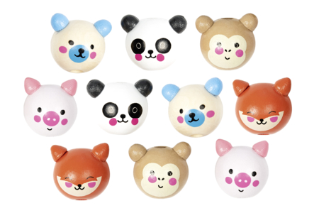 perles visages animaux bois - Perles Bois – 10doigts.fr