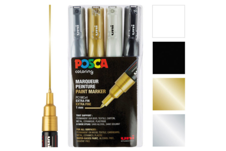 posca pointe extra fine doré - Peinture acrylique à effets – 10doigts.fr