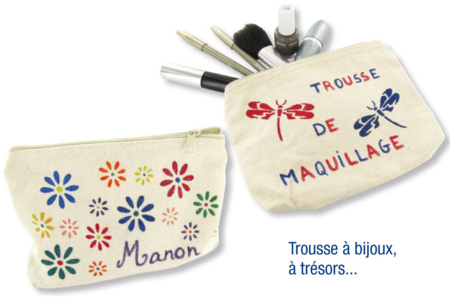 Trousse à bijoux, à trésors... en coton avec fermeture zippée 19 x 13.5 cm - Pochoirs adhésifs – 10doigts.fr