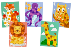 dessin gommette lion pieuvre giraffe chouette renard - Kits créatifs gommettes - 10doigts.fr