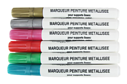 Marqueurs - 6 couleurs métallisée assorties : or, argent, rouge, rose, turquoise, vert - Peinture verre et faïence - 10doigts.fr