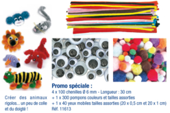 PROMO : 4 pochettes de 100 chenilles + 1 pochette de 300 pompons + 1 pochette de 40 yeux mobiles - Chenilles, cure-pipe - 10doigts.fr - 2