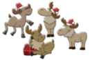 Rennes rigolos Noël en bois décoré - 8 pièces - Déco en bois peints - 10doigts.fr