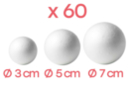 Boules en polystyrène Ø 3, 5 et 7 cm - Set de 60 (20 boules par taille) - Boules en polystyrène - 10doigts.fr
