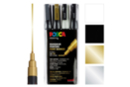 Marqueurs Posca Pointes fines - 4 couleurs - noir, blanc, or, argent - Marqueur POSCA - 10doigts.fr