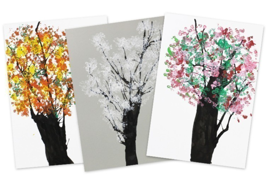 Arbres des 4 saisons  - Activités manuelles tableaux - 10doigts.fr - 2
