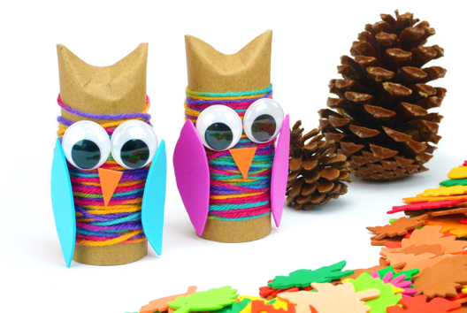 Automne Hibou Laine Multicolore Rouleau Papier Toilette - Activités manuelles Automne - 10doigts.fr - 2