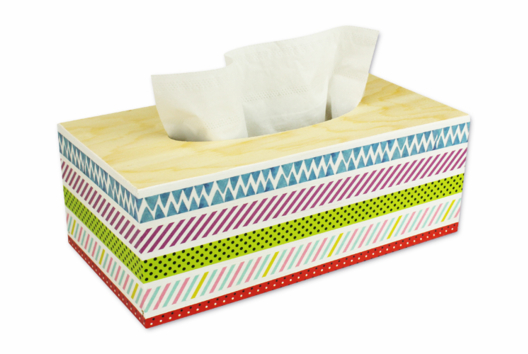 boite à mouchoirs en bois masking tape - Activités manuelles objets décorés - 10doigts.fr