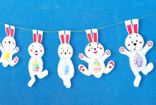 Bricolage Paques Lapin Guirlande Suspendu Oreille - Activités manuelles Pâques - 10doigts.fr - 2