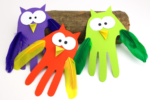 hibou empreinte de main - Activités manuelles Automne - 10doigts.fr