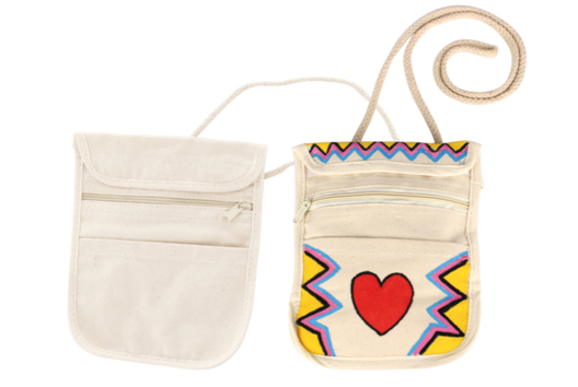 Pochette à bandoulières en coton naturel 3 poches - Activités manuelles fête des mères - 10doigts.fr