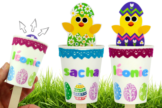 poussin paques gobelet activité enfant - Activités manuelles Pâques - 10doigts.fr