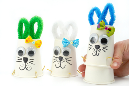 Activite paques enfant Lapin Sauteur Gobelet - Activités manuelles Pâques – 10doigts.fr