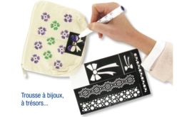 Trousse à bijoux, à trésors... en coton avec fermeture zippée 19 x 13.5 cm - Pochoirs adhésifs - 10doigts.fr - 2