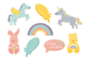 Motifs "Licorne & co" en bois décoré - 8 pièces - Déco en bois peints - 10doigts.fr